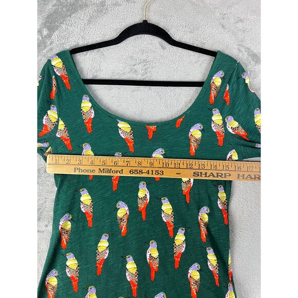 Anthropologie Postmark Forest Fete Scoop Neck Bird Print Top Medium 3/4 Sleeve - Picture 11 of 13